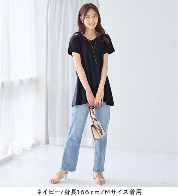 alotta（アロッタ）の「【接触冷感】細見え叶う！ＡラインフレアチュニックＴシャツ（チュニック）」｜詳細画像