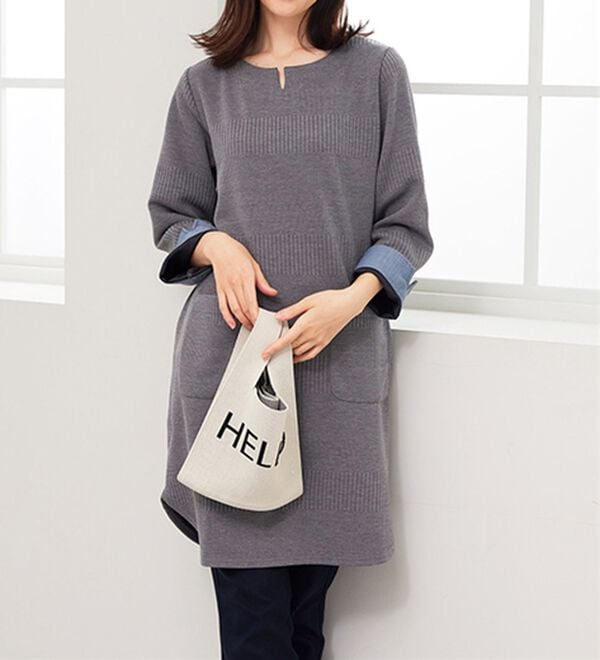 BELLUNA（ベルーナ）の「ポケット付ボーダージャカードワンピース（その他ワンピース）」｜詳細画像