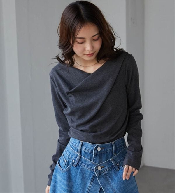 RANAN（ラナン）の「上品ドレープリブロングＴシャツ（カットソー）」｜詳細画像