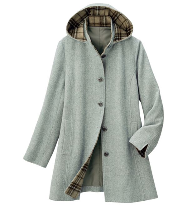 ルフラン（ルフラン）の「ウール混チェックフーディーコート（ハーフコート）」｜セージ