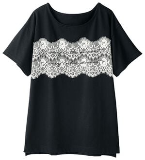 GeeRA（ジーラ）の「レディシルエットデザインＴシャツ（Tシャツ）」｜レース&times;ブラック