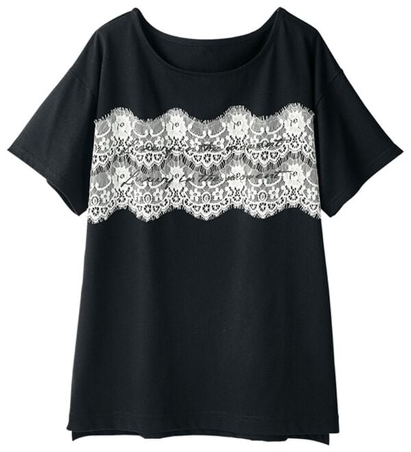 GeeRA（ジーラ）の「レディシルエットデザインＴシャツ（Tシャツ）」｜レース&times;ブラック