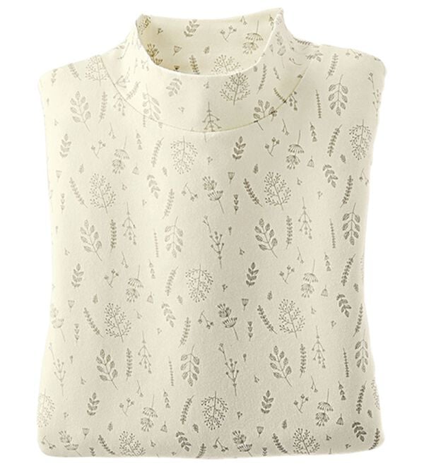 BELLUNA（ベルーナ）の「【選べる衿】肌に優しい綿１００％暖か発熱素材プルオーバー＜ベルホット　コットン＞（カットソー）」｜ボタニカル柄(オフ白)