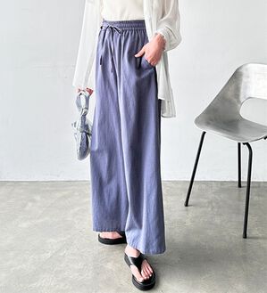 GeeRA（ジーラ）の「麻入りリラックスワイドパンツ（ワイドパンツ・ガウチョ）」｜ブルー
