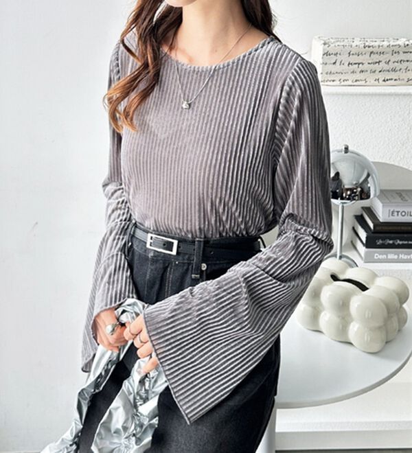 GeeRA（ジーラ）の「ストライプベロアフレアースリーブカットソー（カットソー）」｜詳細画像