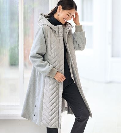 BELLUNA（ベルーナ）の「お出かけにこれ一枚！幾何柄キルト切替ロングコート（ロングコート）」