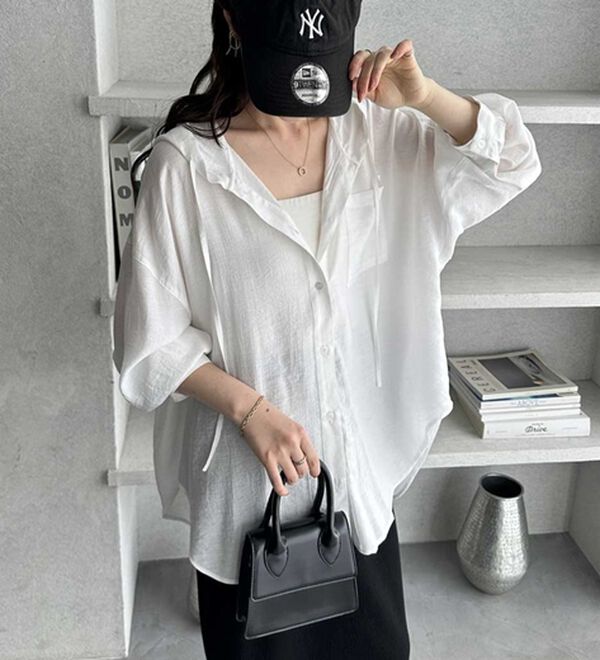 GeeRA（ジーラ）の「フード付きオーバーサイズシャツ（シャツ）」｜詳細画像