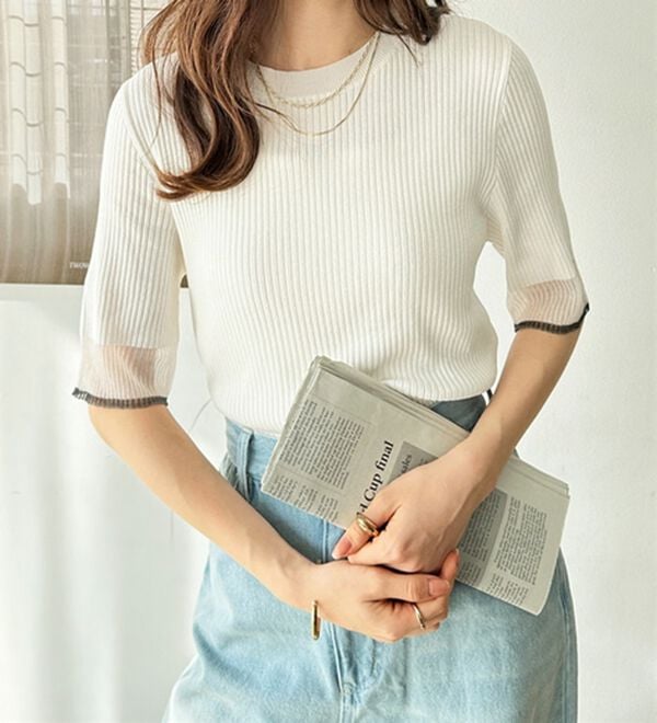 GeeRA（ジーラ）の「『ドラマ着用商品』 袖口シアーリブニット（ニット・セーター）」｜詳細画像