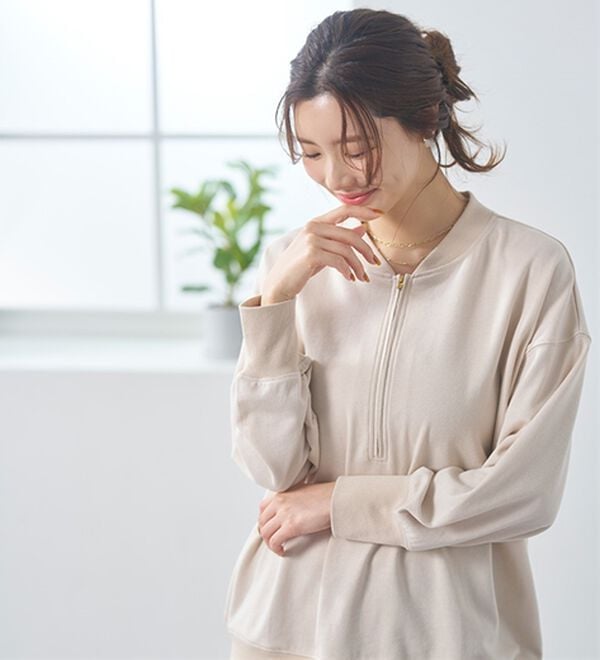 BELLUNA（ベルーナ）の「綿１００％ジップアッププルオーバー（カットソー）」｜詳細画像