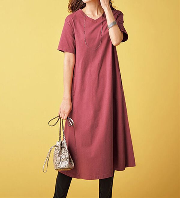 BELLUNA（ベルーナ）の「綿１００％素材ポケット付ロング丈ワンピース（カットソーワンピース）」｜詳細画像