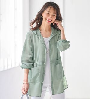 BELLUNA（ベルーナ）の「シャリっと涼しげ透け感フードパーカー（パーカー）」｜サックス