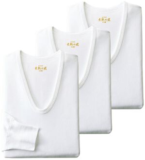 「【３枚組】＜ＧＵＮＺＥ&times;ベルーナ＞素肌の匠（Ｒ）日本製綿１００％インナー（メンズ肌着・インナーウェア）」｜3枚組 長袖U首