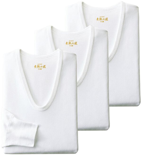 「【３枚組】＜ＧＵＮＺＥ&times;ベルーナ＞素肌の匠（Ｒ）日本製綿１００％インナー（メンズ肌着・インナーウェア）」｜3枚組 長袖U首