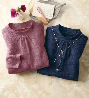 BELLUNA（ベルーナ）の「【２枚組】花柄ジャカードハイネックチュニック（チュニック）」｜2枚組