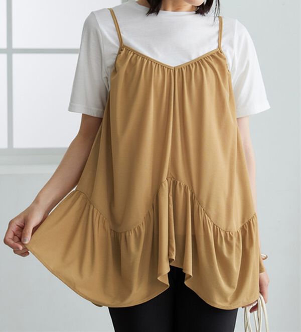 BELLUNA（ベルーナ）の「【2点セット】変形ギャザーデザインキャミアンサンブル（アンサンブル）」｜詳細画像