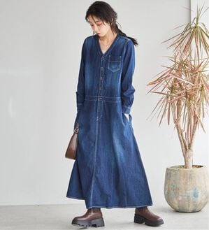 RANAN（ラナン）の「ロング丈デザインデニムワンピース（その他ワンピース）」｜インディゴ