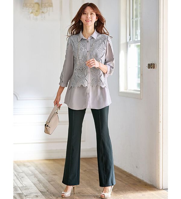 BELLUNA（ベルーナ）の「ケミカルレース使いシャツチュニック（シャツ）」｜詳細画像