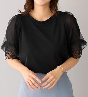 alotta（アロッタ）の「上品袖レース使いプルオーバー（カットソー）」｜ブラック