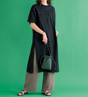 BELLUNA（ベルーナ）の「ひんやり綿１００％スリットワンピース＆ポコポコパンツ（カットソーワンピース）」｜詳細画像