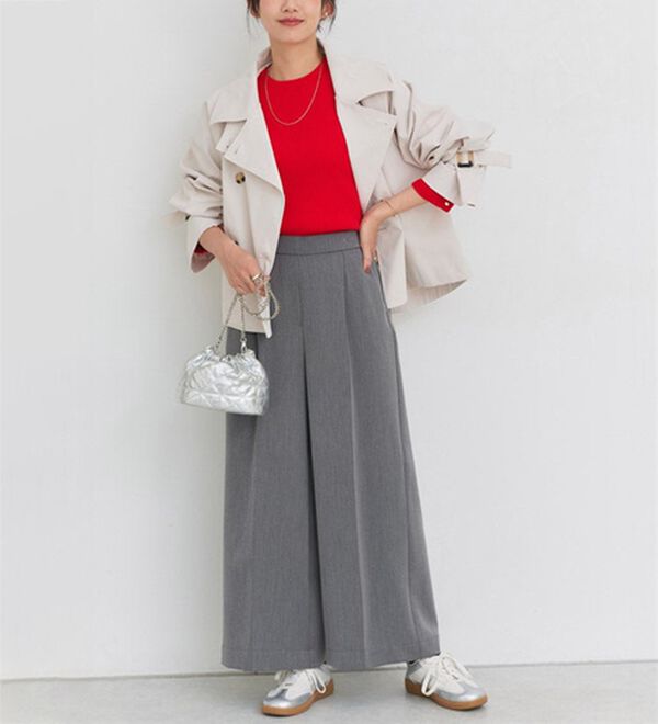 Pierrot（ピエロ）の「【選べる丈】楽ちんきれい高見えワイドパンツ（ワイドパンツ・ガウチョ）」｜詳細画像