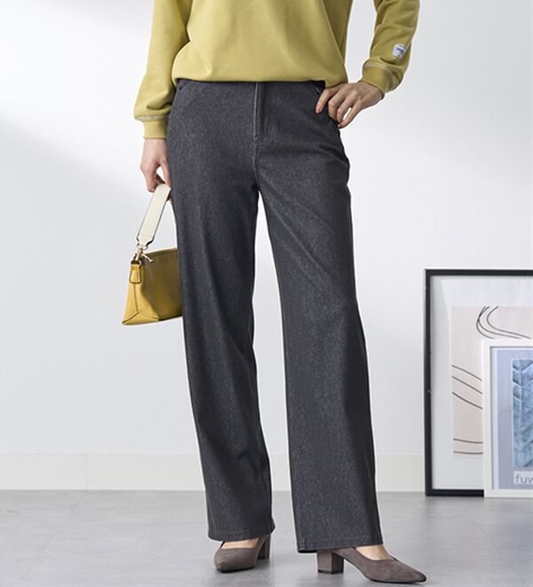 BELLUNA（ベルーナ）の「【選べる裏側】ぐん伸びニットデニムワイドパンツ（フルレングスパンツ）」｜詳細画像