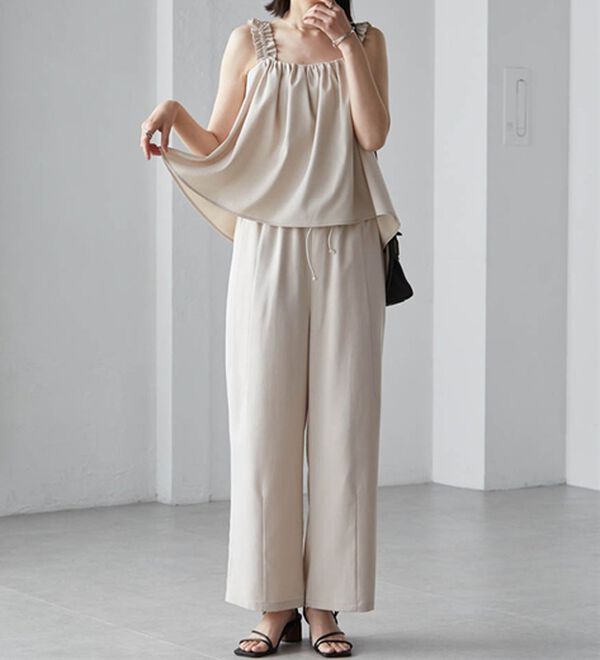 RANAN（ラナン）の「フリルデザインキャミセットアップ（ワイドパンツ・ガウチョ）」｜詳細画像