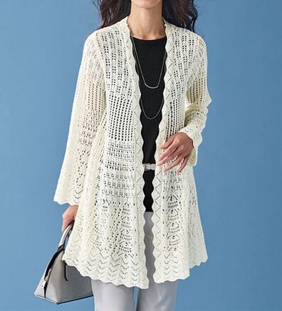 BELLUNA（ベルーナ）の「麻混透かし編フレアーニットカーディガン（ニットカーディガン）」