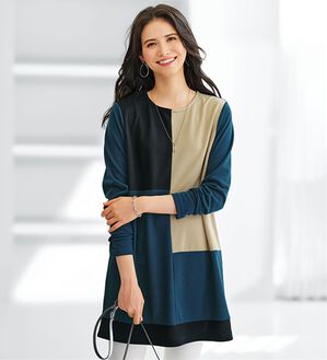 BELLUNA（ベルーナ）の「かのこ素材配色ブロッキングチュニック（チュニック）」｜ターコイズ系