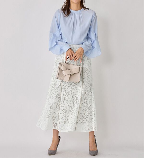alotta（アロッタ）の「【上品に決まる】配色パイピングレーススカート【美人百花掲載】（ロングスカート）」｜詳細画像
