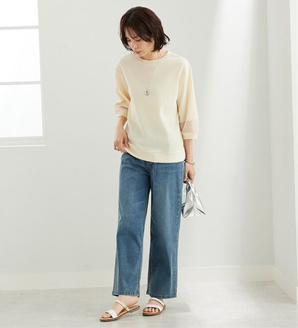 BELLUNA（ベルーナ）の「ジャカード素材袖メッシュレースプルオーバー（カットソー）」｜詳細画像