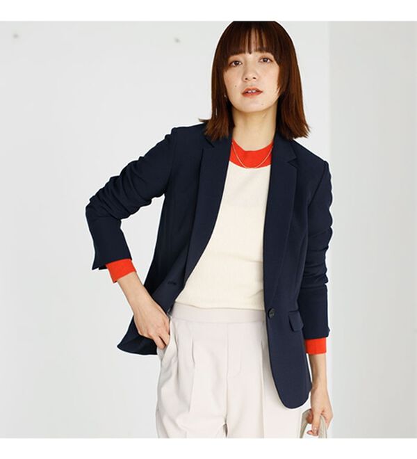 GeeRA（ジーラ）の「【ジャケット+2ボトム】洗えるストレッチ！ジャケット＆ブラウス＆パンツ＆スカートスーツセット（パンツスーツ）」｜詳細画像