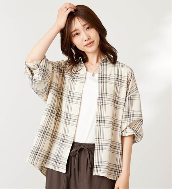 BELLUNA（ベルーナ）の「シアージョーゼット素材チェック柄シャツ（シャツ）」｜詳細画像