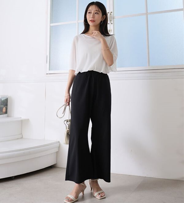 A HAPPY MARILYN（アハッピーマリリン）の「【Ｌ～８Ｌ】＜身長別に選べる２丈＞さらっと美脚ゆるカーブパンツ（ワイドパンツ・ガウチョ）」｜詳細画像