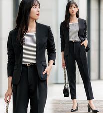 GeeRA（ジーラ）の「【ジャケット+パンツ】洗濯機で洗えるのびのび！ストレッチカットソーセットアップスーツ（パンツスーツ）」