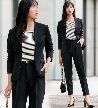 GeeRA（ジーラ）の「【ジャケット+パンツ】洗濯機で洗えるのびのび！ストレッチカットソーセットアップスーツ（パンツスーツ）」