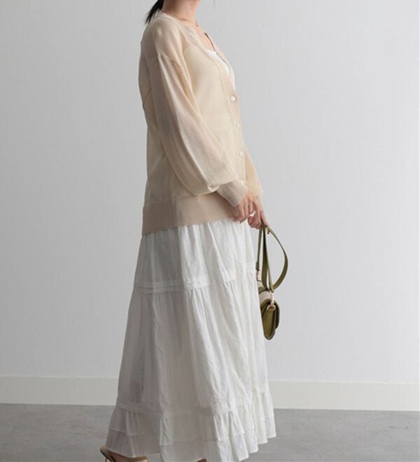 RANAN（ラナン）の「ひんやり！シアーニットキーネックカーディガン（ニットカーディガン）」｜詳細画像