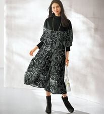 BELLUNA（ベルーナ）の「【Ｌａｇｒｉｌｕａ】リブ切替プリントワンピース（ニットワンピース）」