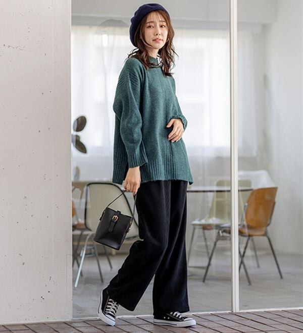 BELLUNA（ベルーナ）の「なめらか裏ベロアコーデュロイワイドパンツ（ワイドパンツ・ガウチョ）」｜詳細画像