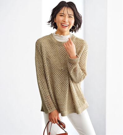 BELLUNA（ベルーナ）の「編地切替メッシュニットプルオーバー（ニット・セーター）」