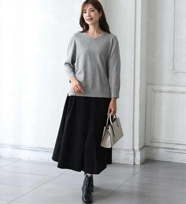 A HAPPY MARILYN（アハッピーマリリン）の「【Ｌ～８Ｌ】Ｒｉｎ フィット感軽減！Ｔシャツ感覚もっちりやわらかＶネックニット（ニット・セーター）」｜詳細画像