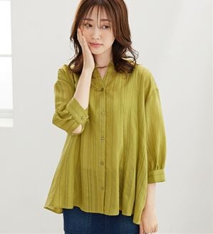 BELLUNA（ベルーナ）の「ドビー素材タック入りシャツチュニック（チュニック）」｜ライムグリーン