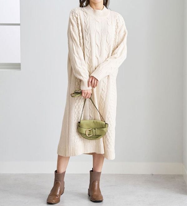 BELLUNA（ベルーナ）の「ケーブル柄ロング丈ニットワンピース（ニットワンピース）」｜詳細画像