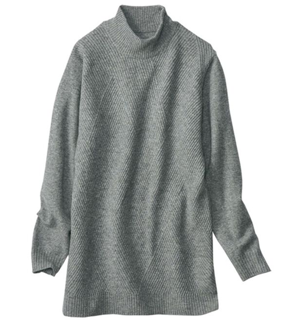 BELLUNA（ベルーナ）の「ウールカシミヤ編地変化セーター（ニット・セーター）」｜杢ライトグレー