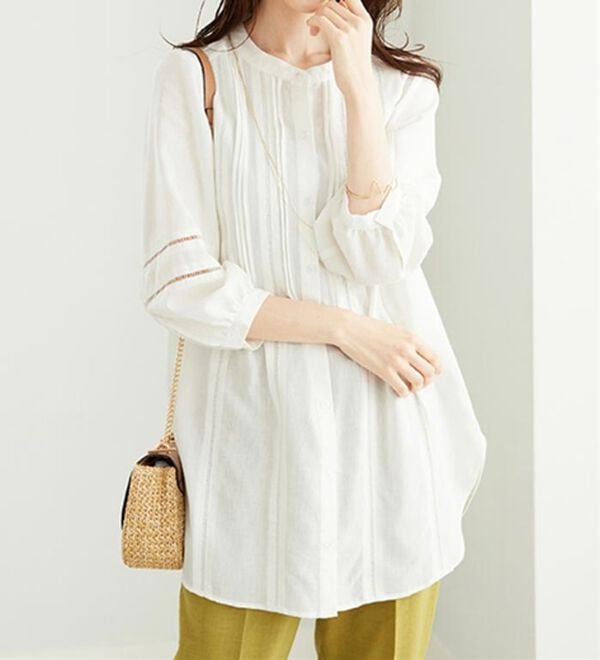 BELLUNA（ベルーナ）の「機能付リネン混ピンタック使いシャツチュニック（チュニック）」｜詳細画像