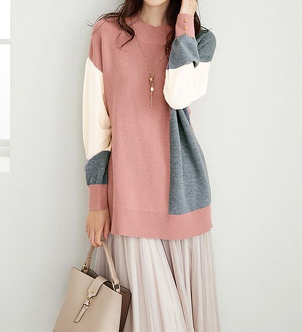 BELLUNA（ベルーナ）の「編地切替ブロッキングニットプルオーバー（ニット・セーター）」｜詳細画像