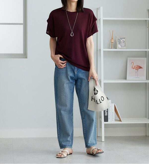 BELLUNA（ベルーナ）の「【2点セット】ネックレス付シャイニーかのこプルオーバー（カットソー）」｜詳細画像