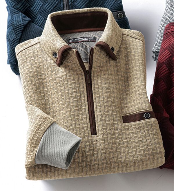 「＜コムルヴァン・オム＞品格漂う大人のハーフジップトレーナー（メンズトレーナー）」｜ベージュ系