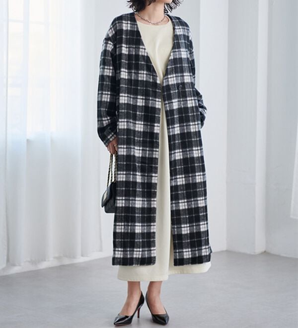 RANAN（ラナン）の「ビッグチェック柄シャギーコート（ロングコート）」｜詳細画像