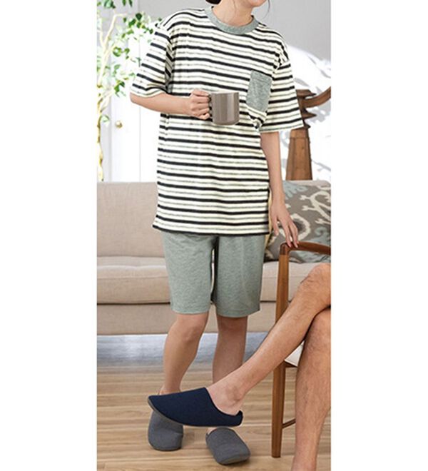 「綿混半袖ボーダーパジャマ（メンズルームウェア）」｜詳細画像