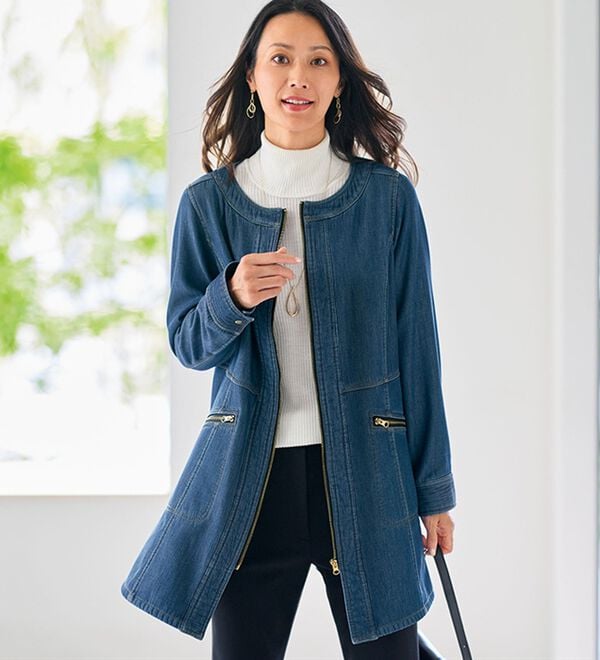 BELLUNA（ベルーナ）の「デニムボンディングノーカラーデザインコート（ハーフコート）」｜詳細画像